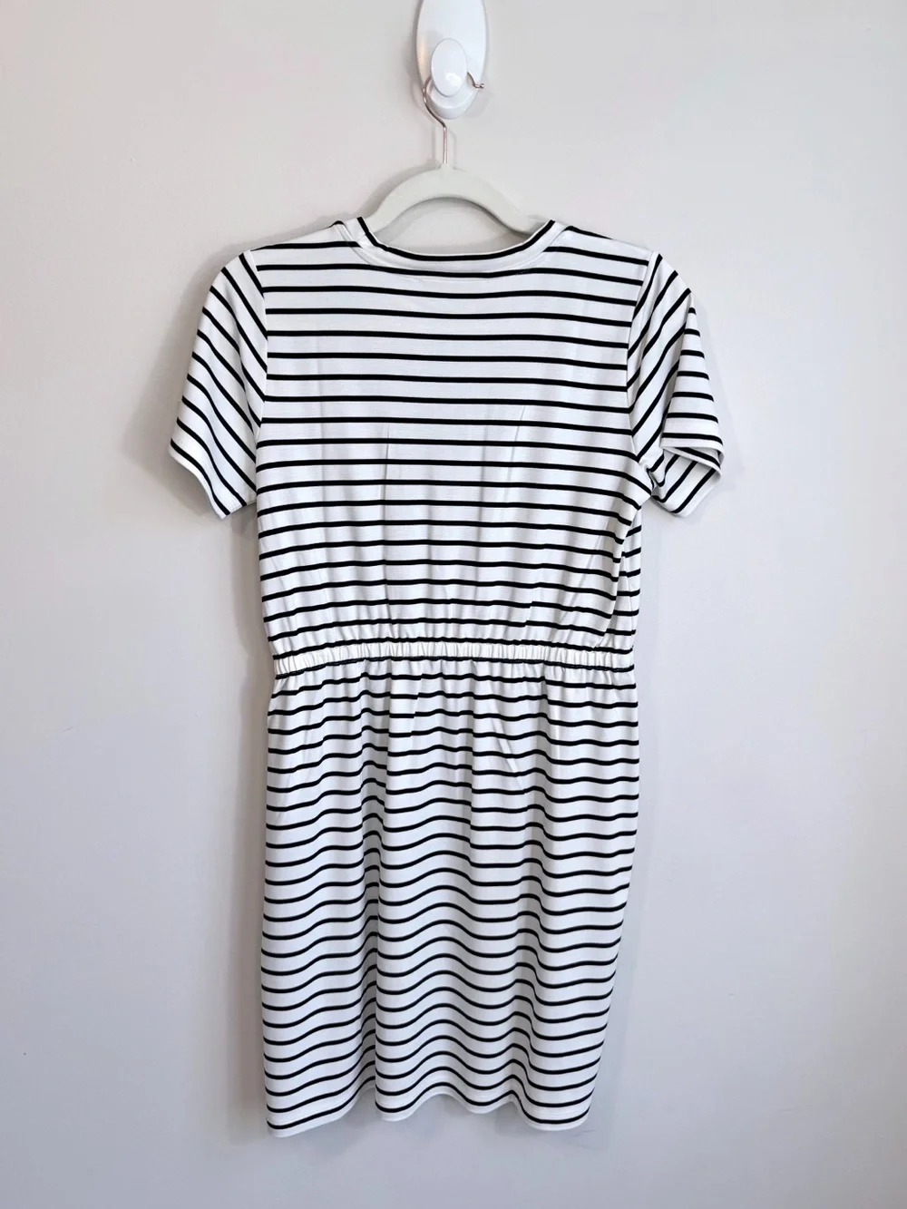 NWT LOFT Black and White Stripe Gathered Waist Mini Tee Dress Size Small Petite